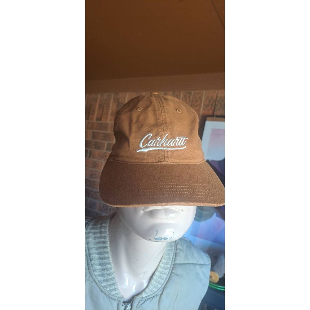 Carhartt Brown Canvas Strapback Hat One Size Embroidered Logo Workwear Cap